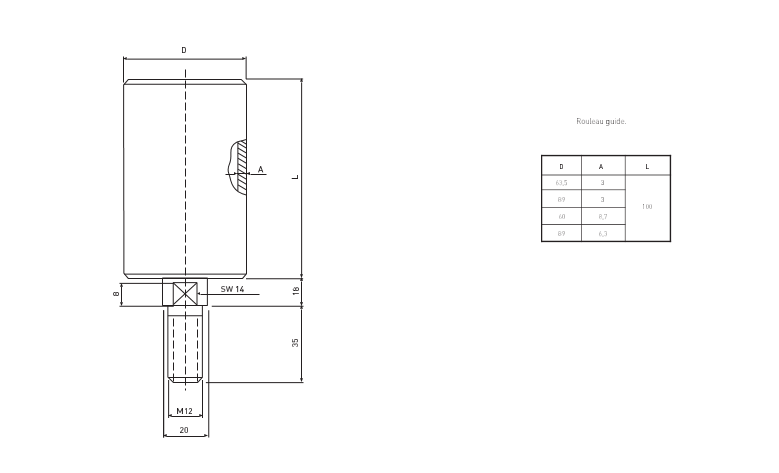 Plan coté du rouleau de guidage
